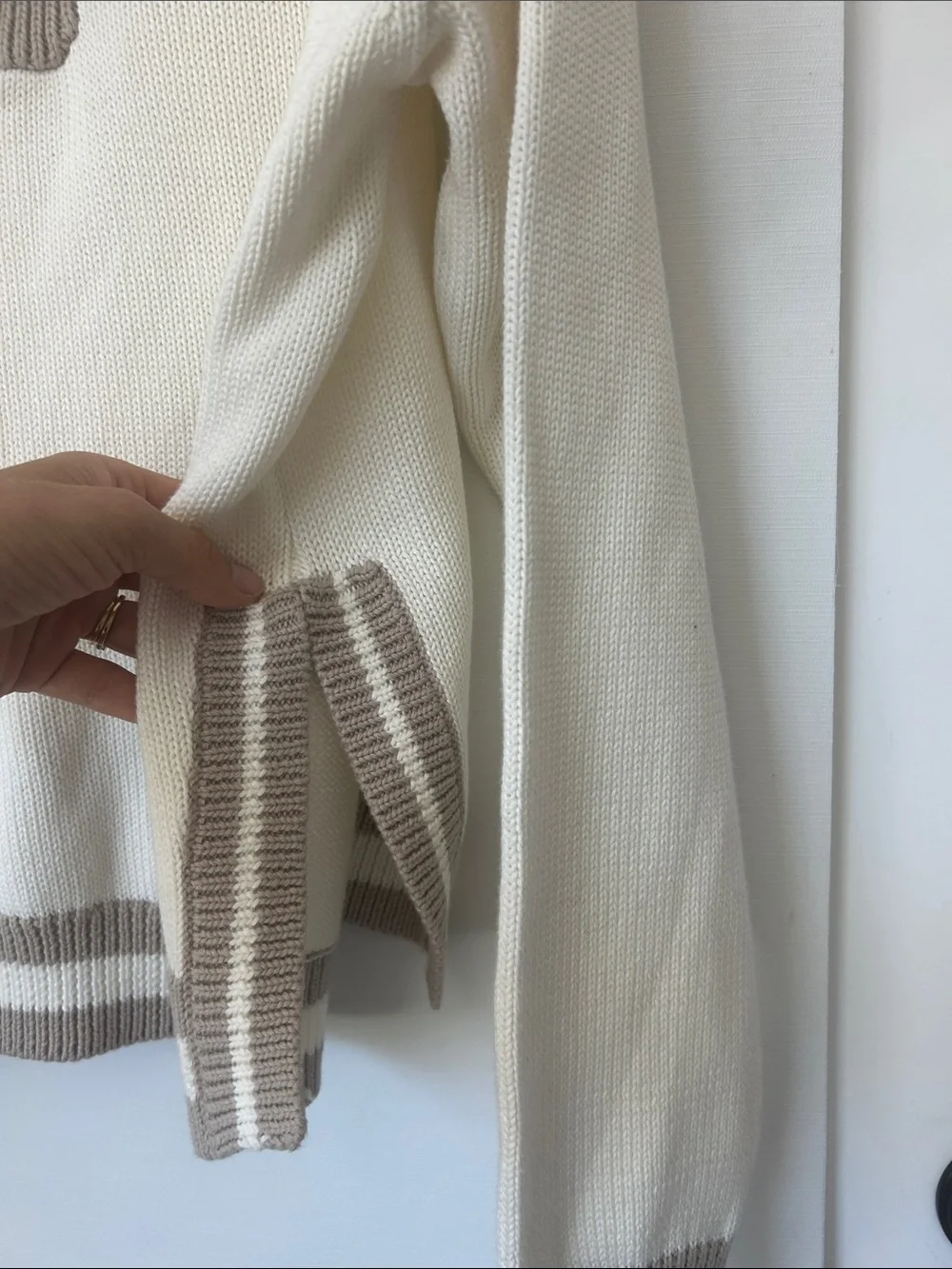 ZSUPPLY Cream Zip-Front Sweater with Taupe Contrast Collar